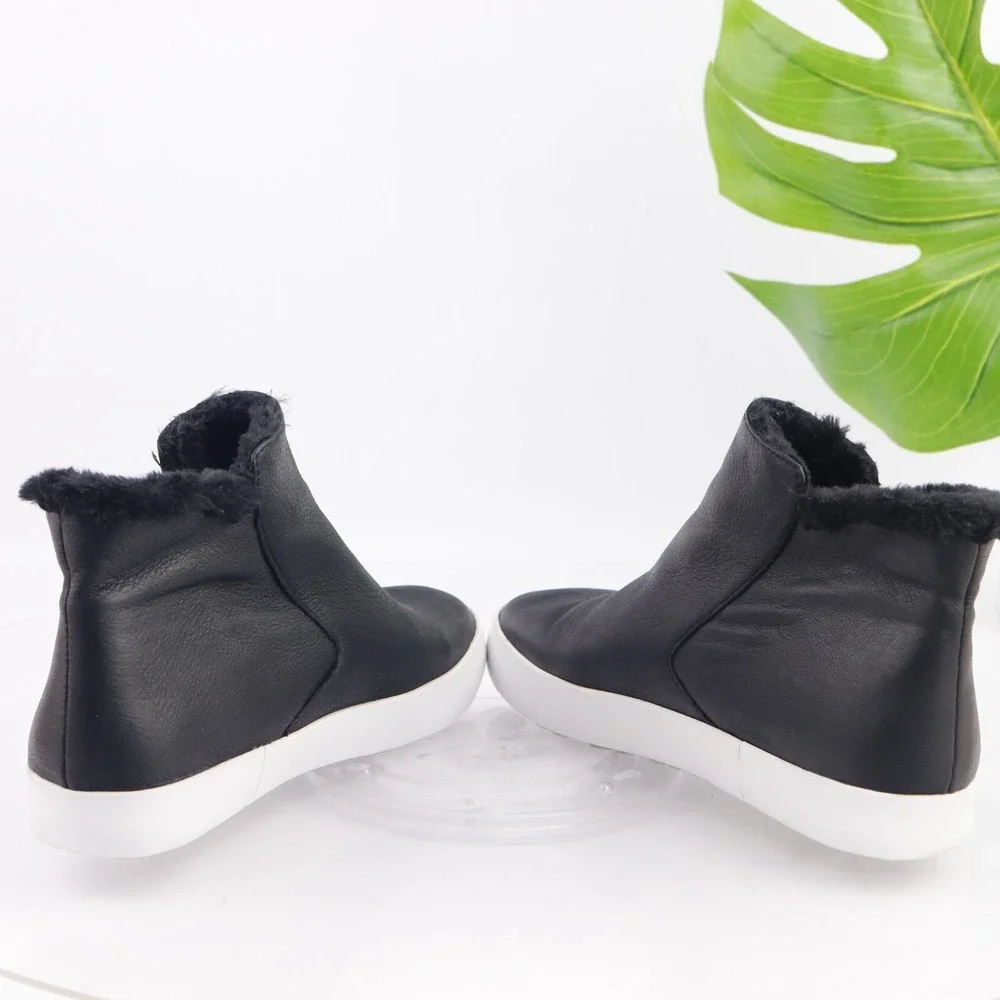 Rebecca Minkoff Womens Shelly Sneaker Boost Size 7 Black Leather Zip Fur Booties